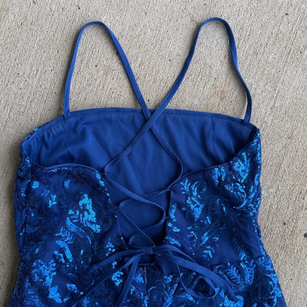 Lulus Divine Energy Royal Blue Sequin Lace-Up A-Line Mini Dress Size XL - Picture 8 of 14